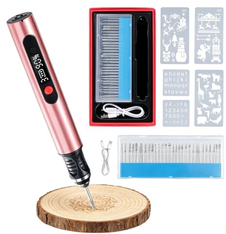 Mini Stylo de Gravure, USB Rechargeable Trousse à Outils De Gravure, Outil Rotatif portable pour métal, bois, verre, plastique, 3 vitesses, Stylo de Gravure sans fil avec 30 kits et écran LED