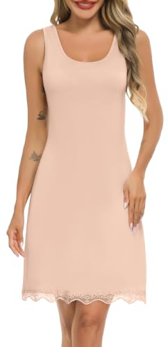 Lovasy Combinacion Interior Mujer Vestidos Corto Enaguas Tirantes Anchos Camisones de Mujer Dobladillo de Encaje