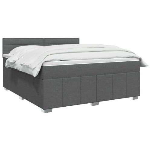 vidaXL Lit boxspring avec Matelas Gris foncé 140 x 200 cm Tissu, Boxspring Moderne, tête de lit réglable, Matelas Ferme, Sommeil Confortable, Meuble déco stylé