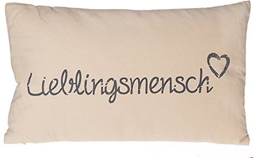 KAMACA Lieblingsmensch Kissen 30x50 cm Flauschig gefülltes Kuschelkissen grau mit Aufschrift und Reißverschluss Geschenk für Partner Freundin Kollegen oder Familie Bezug aus 100% Baumwolle (Creme)