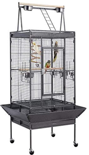 Yaheetech 174cm Bird Cage Metal Large Parrot Cage Play Top Budgie Cage for Canary Bird Aviary Cockatiel with Perch/Seed Guard/Stand and Wheels, Black