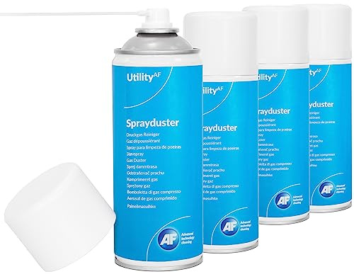 AF Utility Druckluftspray/Druckluftreiniger - Reinigungssprühdose - druckluftspray dose/Druckluft aus der Dose (Air Duster) – PC und Tastatur Reiniger – 4 x 400 ml Packung