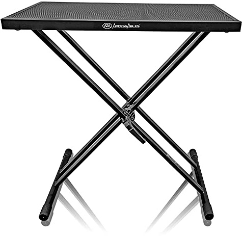 AxcessAbles MTS-01 - Juego de mesa portátil para DJ con soporte de pie para teclado de doble X y bandeja de medios ventilada de 27.5 pulgadas de largo x 16 pulgadas de ancho para DJs móviles, músicos,