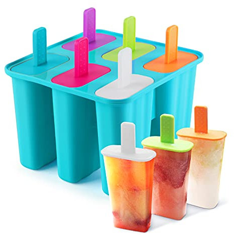 DeHub Stampi per Ghiaccioli in Silicone 6 Fori Stampi Ghiaccioli Certificato FDA BPA Gratuiti Uso Alimentare Stampi Gelato(Blu, 1 piezas)