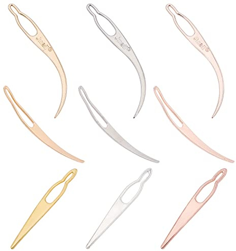 NBEADS 9 Pcs 9 Styles Dreadlocks Interlock Aiguille Outil, Fer Sisterlock Crochet Outil Easylock Cheveux Aiguille pour DIY Cheveux Tressage Serrage Accessoires, Trou: 3.5~5.5mm