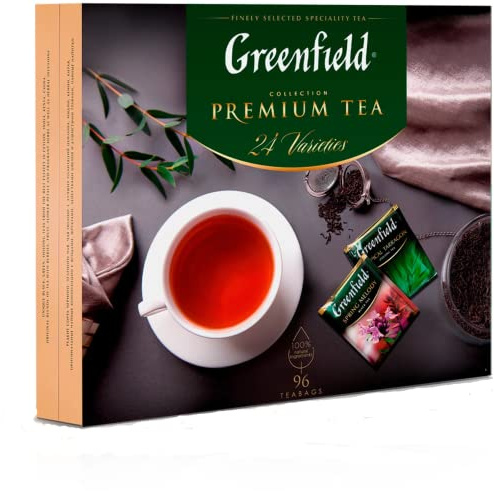 GREENFIELD TEA SET PREMIUM | tea 96 Beutel (tea bags) | 24 Sorten | Geschenkset | tee collection | schwarztee, Grüner Tee, Kräutertee 167,2g (96 Tassen)