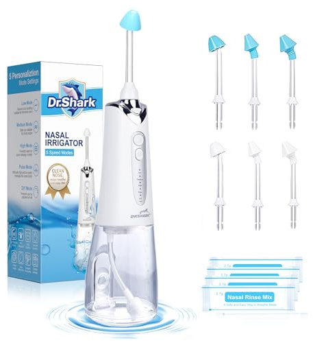 DR.SHARK Cordless Nasal Irrigation System, Electric Netting Pot for Sinus, Nose Cleaner, Sinus Cleaner Machine, 5 Modes Nasal Rinse Machine