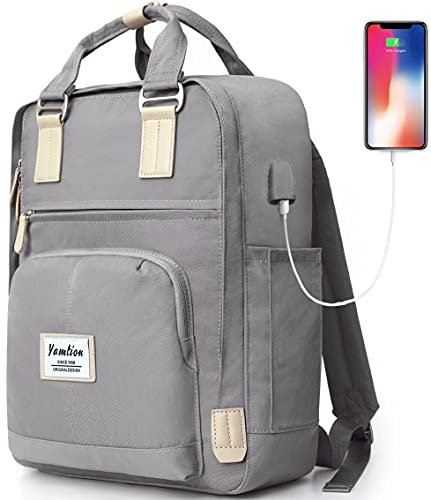 YAMTION Mochila para laptop de 15.6 pulgadas para mujer, mochilas para laptop, viajes, negocios, escuela, universidad, para adolescentes, niñas y niños, Gris, 39,63 cm, Moderno
