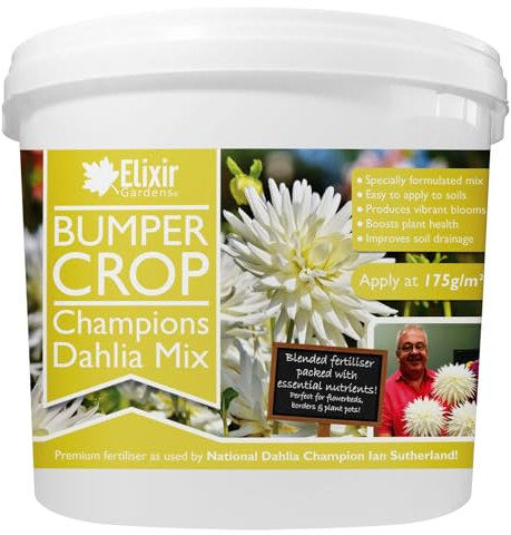 Elixir Gardens Champions Dahlia Mix | Blended Fertiliser/Feed for Tuber/Tuberous Plants & Flowers inc. Dahlia, Zinnia, Begonia, Tulips, Daffodils 2kg Tub