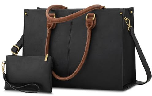 LOVEVOOK Laptoptasche Damen Handtasche Große 15.6 Zoll PU Leder Shopper Tasche Woman Shoulder Crossbody Tote Bag Arbeitstasche Aktentasche Umhängetasche für Business Lehrertasche Büro Schule, Braun