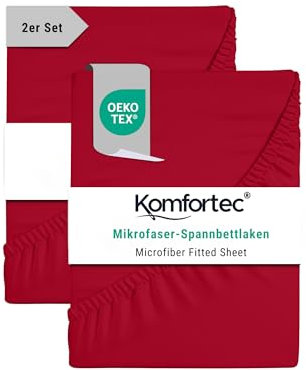 Komfortec Mikrofaser Spannbettlaken 2er Set 90x200 cm – Weiches Spannbetttuch mit Rundumgummi – Fitted Sheet für Matratzen bis 30 cm – Rot – Oeko-Tex – Pflegeleicht & Hautfreundlich – 90g/m²
