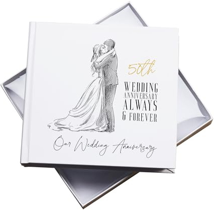 50th Wedding Anniversary Photo Album, White, Holds 50 Photos 6 x 4, Gift Boxed