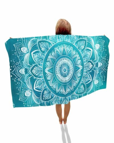 Chic D Teal Boho Bohemian Floral Beach Towels, Absorbent Microfibre Large Beach Towels Quick Dry Sand Free Travel Towel for Pool Yoga Gym Camping(30x60inch)