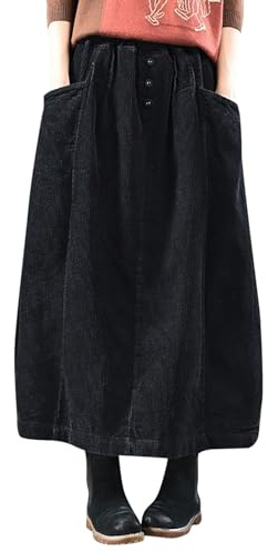 2026 - Gonna da donna invernale in velluto a coste da donna midi gonne lunghe lunghe femminili elastico in vita ad una linea gonna a pieghe corta nera da donna