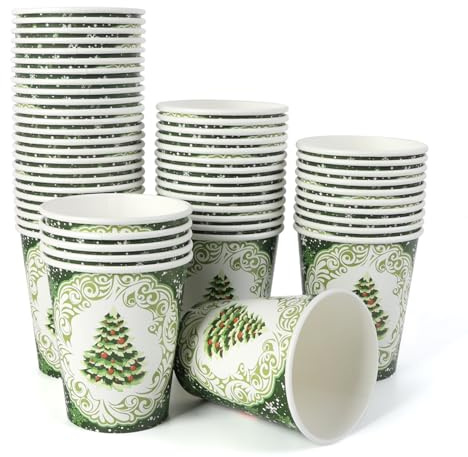 PARTY GO Christmas Paper Cups 60PCS Christmas Cups Disposable 9oz Green Tree Pattern, for Hot and Cold Beverages, Ideal for Xmas Parties