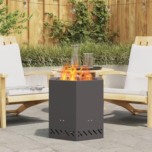 BARULUOAKLIFE Focolare Esagonale Portatile da Esterno in Acciaio Verniciato a Polvere Nero Opaco 48x48x51 cm, Design Senza Fumo con Ventilazione Aperta per Campeggio e Giardino, Resistente
