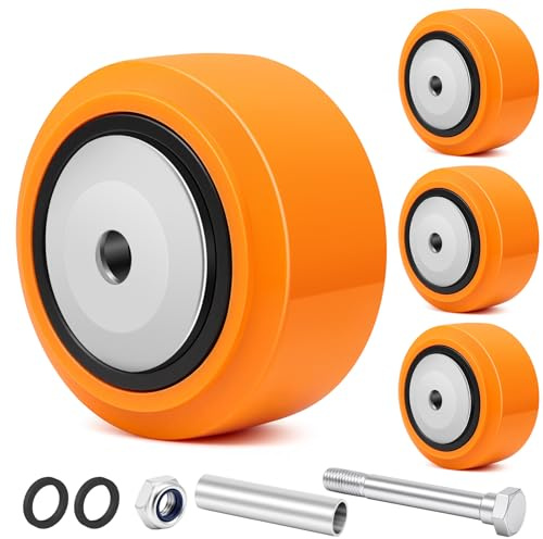 Humagineer Ruedas de Repuesto 100x50 mm (4 x 2) para Cargas Pesadas, Poliuretano, Carga 1100 kg, Doble Rodamiento con Guardapolvo, Eje 12,7 mm (1/2), para Banco de Trabajo y Carros, Juego de 4