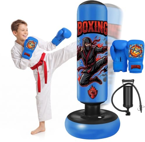 Sac de Boxe Enfant, Qoosea 165cm Punching Ball Gonflable Sac de Frappe Pied