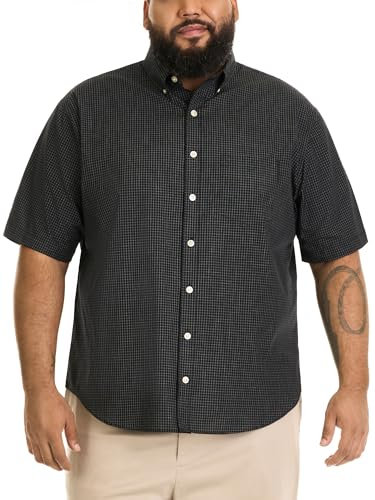 Van Heusen Men's Big and Tall Wrinkle Free Short Sleeve Button Down Shirt, No-Tuck Length, Comfortable Stretch Fabric, Black, XXXL