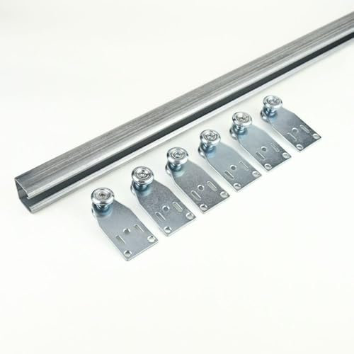 TENDAGGIMANIA Rail Porte Coulissante Fer galvanisé + 4 Glissiers INCL (Chaque Glissier supporte 35 kg)-Longueur 150CM - Idéal pour Porte coulissante -Accessoire porte coulissante Personnalisable