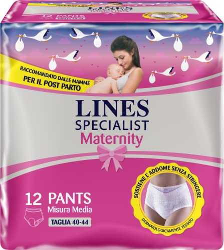 Lines Specialist Moderskap storlek M (70–100 cm) – absorberande trosor efter förlossningen, flerfärgade, 12 stycken