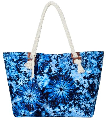 DonDon Strandtasche XXL mit Reißverschluss - Umhängetasche Damen, Shopper Tasche Damen im Beach Look mit Schulterriemen - Urlaub Must Haves Beach bag - Hippie Psychedelic 70`s