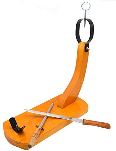 JAMONERO Gondola Modelo HUELVA Hammon EN Color Miel con Cuchillo JAMONERO y CHAIRA DE Regalo VALIDO para EL HOGAR como para Restaurante (Cuchillo Mango Madera)