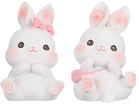 Amosfun Miniatur Hase Figuren Osterhase Ornament Tortenfiguren 2 Stück Häschen Mikrolandschaft Puppenhaus Feengarten DIY Hochzeit Geburtstag Ostern Party Tortendeko Kuchendekoration Stil A