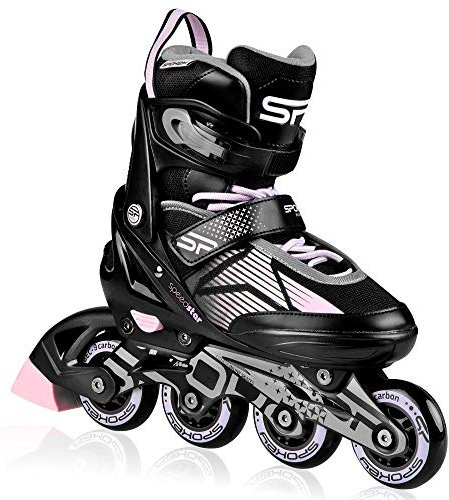 Spokey Speed PRO Inline Skates für Jugendliche und Erwachsene bis max. Körpergewicht 100 kg, größenverstellbar, Alu-Schienen, Kugellager ABEC-9 Carbon, PU Rolle 82 A, Ø-Rolle größenabhängig