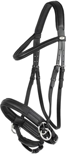 Marengos - Trensenzaum Soft gebisslos Comfort | Trense aus Leder & mit anatomisch geformtem Genickstück | Zaumzeug mit Zügel & Edelstahlbeschlägen | Größe Vollblut | Pferde Zubehör in schwarz