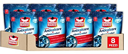 Omino Bianco - Anticalcare Lavatrice Tabs, Protegge da Calcare, Sporco e Cattivi Odori, Azione Igienizzante, 8 Confezioni x 15 Tabs