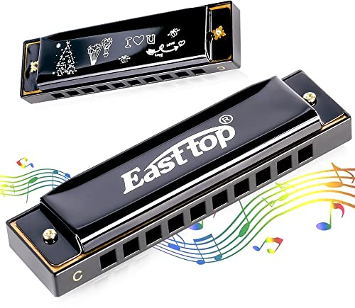 East top 10 Hole 20 Tone Diatonic Blues Harmonica Key of C, mouth organ C harmonica for adults and Students, as a gift