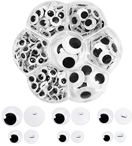 TOAOB 172 Stück Wackelaugen Klein Knopfaugen zum Annähen 8mm 10mm 12mm 15mm 18mm 20mm Kunststoff Wiggle Googly Eyes Runde Schwarz Puppe Augen Sicherheitsaugen für Häkeltiere Plüschpuppen Strickpuppen
