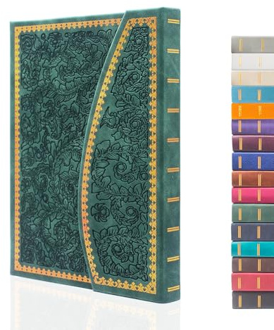 VICTORIA'S JOURNALS Journal magnétique, carnet vintage gravé en similicuir avec couverture rigide, journal personnel avec pages lignées et ruban marque-page, 20,3 x 14,5 cm
