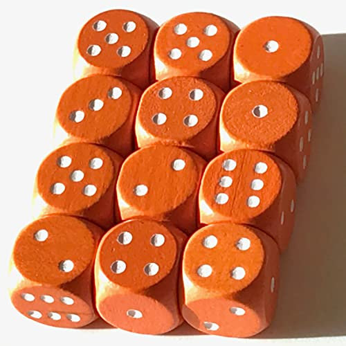 Spieltz Standard Würfel aus Holz für Brettspiele, 16 mm, produziert in Deutschland/Made in Germany (Brettspiel Zubehör) (12 Würfel, Orange mit weißen Augen)