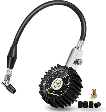 Misuratore di pneumatici a bassa pressione da 30 PSI, calibro meccanico da 2,5 con tubo flessibile e mandrino angolato, misuratore di pressione dell'aria analogico