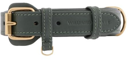 Leder Hundehalsband mit optimaler Passform, William Walker, aus Echtleder, verstellbar, weich gepolstert, robust, pflegeleicht, Dark Moss (Grün), Größe M