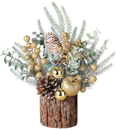 hatisan Kleiner Weihnachtsbaum, künstlicher Weihnachtsbaum mit Weihnachtsschmuck, Tannenzapfen, Beere, Tisch-Weihnachtsbaum für Weihnachtsdekorationen, Zuhause, Zimmer, Party, Winter, drinnen und