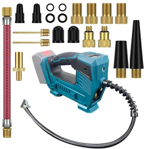 Batterikompressor för Ma-kita, 20 V elektrisk batteri, bilkompressor, däckfyllningsmaskin, batteri, luftpump, cykelpump, trådlös luftpump, bilpump för cykel/bil/boll, full kopparmotor 50 cm flyglinjer