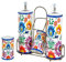 Baroni Home Ensemble de Table en Céramique pour Vinaigre Huile Poivre et Sel, Ménage de Cuisine, Set de Table Huile Sel Poivre et Vinaigre, Ligne Flora, 21x8x22 cm