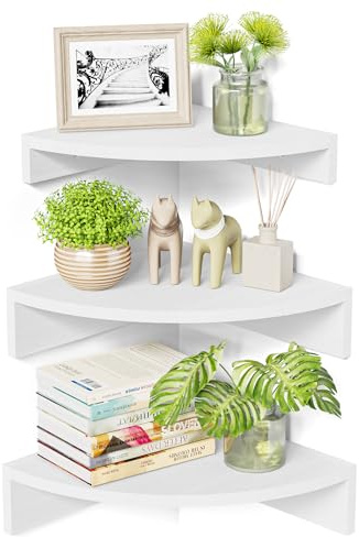 Alsonerbay Corner Shelf Floating Shelves White, Rustic Corner Wall Shelf Set of 3 Small Corner Shelf Unit Wooden Floating Corner Shelves for Bedroom Living Room Office Bathroom