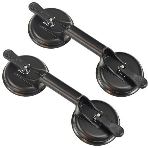 2 Pack Glass Suction Cups Heavy Duty Aluminum Vacuum Plate Handle Glass Suckers to Lift Large Glass, Glass Suckers Lifters, Tile Suction Cup Lifter, Pad for Lifting, 100 kg Lifting Capacity (Black)