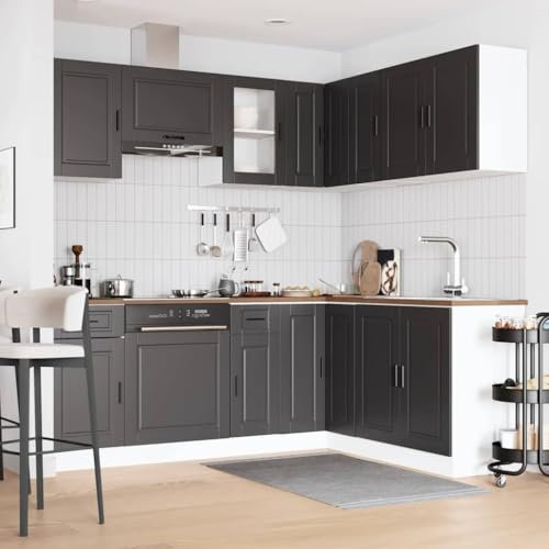 IKAYAA Mueble de Cocina 11 Piezas Porto,Cocinas Completas, Muebles De Cocina por Modulos, Armario Inferior de Fregadero, Armario Colgante Cocina, Armario para el Horno Negro