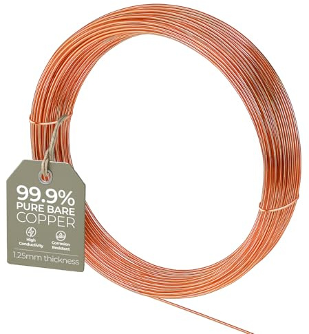 Bare Copper Craft Wire - 1.25mm 16 Gauge 5m, ​Wire for Sculpting, Craft Floral Making, Jewellery Making, Wire Weaving and Wrapping, Electroculture Copper Wire, 99.9% Pure Copper Wire
