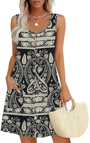 MOLERANI Vestido de Verano para Mujer Cuello Redondo Vestido sin Mangas Vestido Casual Suelto con Bolsillos