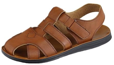 MGGMOKAY Sandalias para Hombre con Puntera Cerrada Sandalias De Verano para Exterior Zapatos de Cuero,Marrón,42