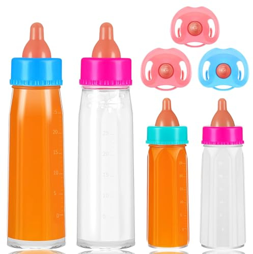 Biberon Magico per Bambole, 7 Pezzi Accessori per Bambole, Bottiglia Latte Bambole con Ciuccio, Biberon con Latte Che Scompare, Set di Alimentazione per Bambole
