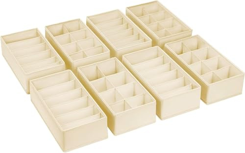 DIMJ Drawer Organiser Cupboard Organiser - Set of 8 Pax Organisers, 30 x 15 x 9 cm Organisation system for wardrobes, children's clothing, socks, nappy changing accessories, Beige