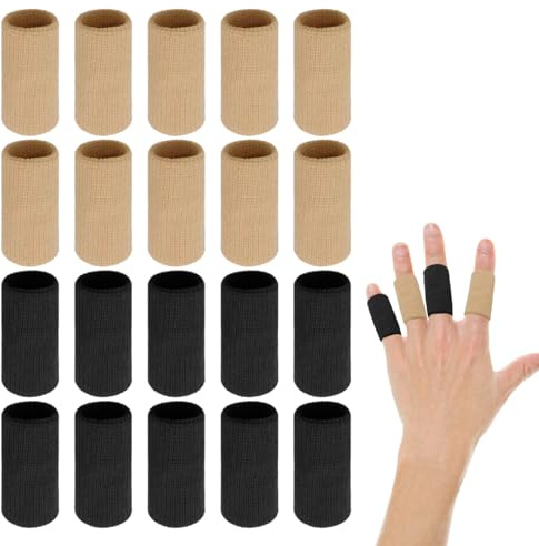 Finger Support, 20 Pcs Finger Sleeves, Breathable Sports Finger Protector, F inger Protectors, Fi nger Splint, Thumb P rotector, for Basketball Volleyball Sports Relieve Arthritis Pain (Skin,Black)