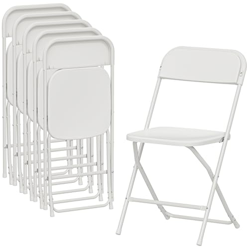 HOMCOM Set di 6 Sedie Pieghevoli in PP con Fori di Drenaggio, Sedie Richiudibili Salvaspazio Portatili in Acciaio, Sedia Pieghevole da Interno per Casa, Ufficio, Cucina, Eventi, 45x49x79.5 cm, Bianco